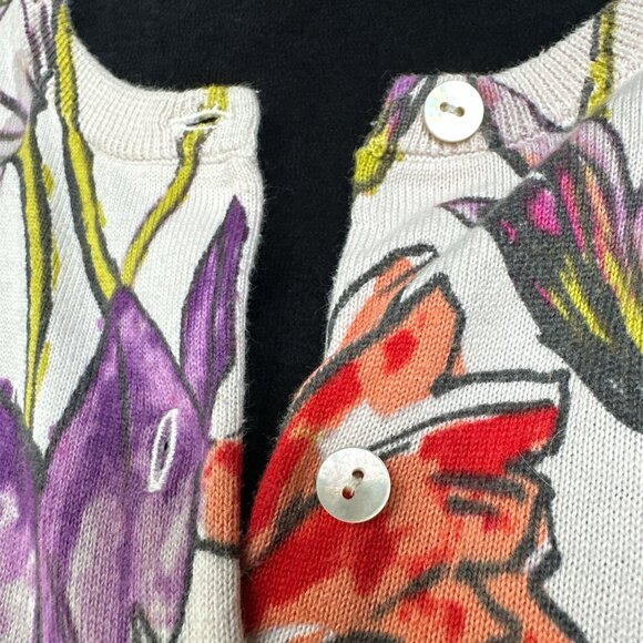 Land's End OX (14W) Multicolor Floral Long Button Cotton Cardigan - Picture 4 of 5